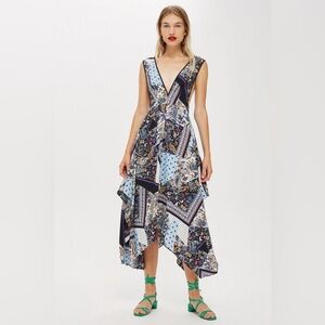 Topshop Pinafore Paisley Patchwork Print Midi Dress